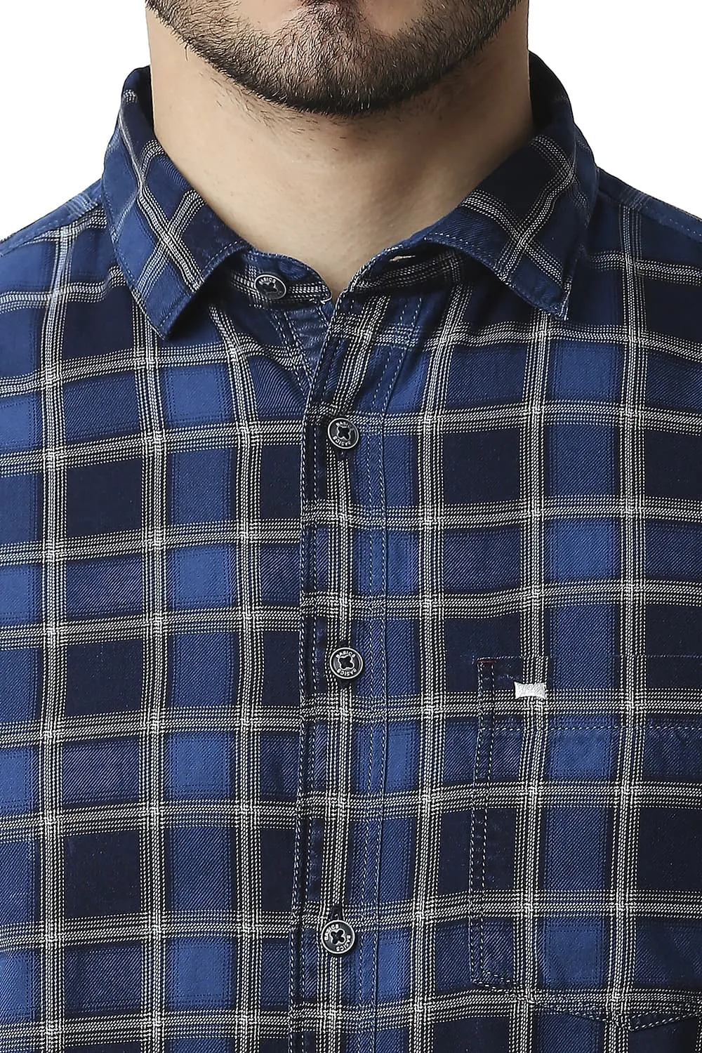 Slim Fit Indigo Checks Halfsleeves Shirt