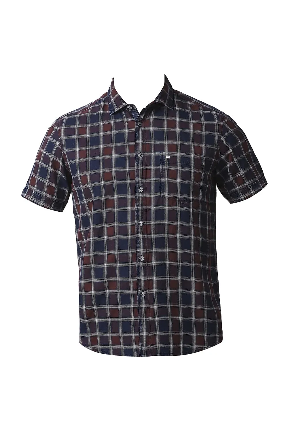 Slim Fit Indigo Checks Halfsleeves Shirt