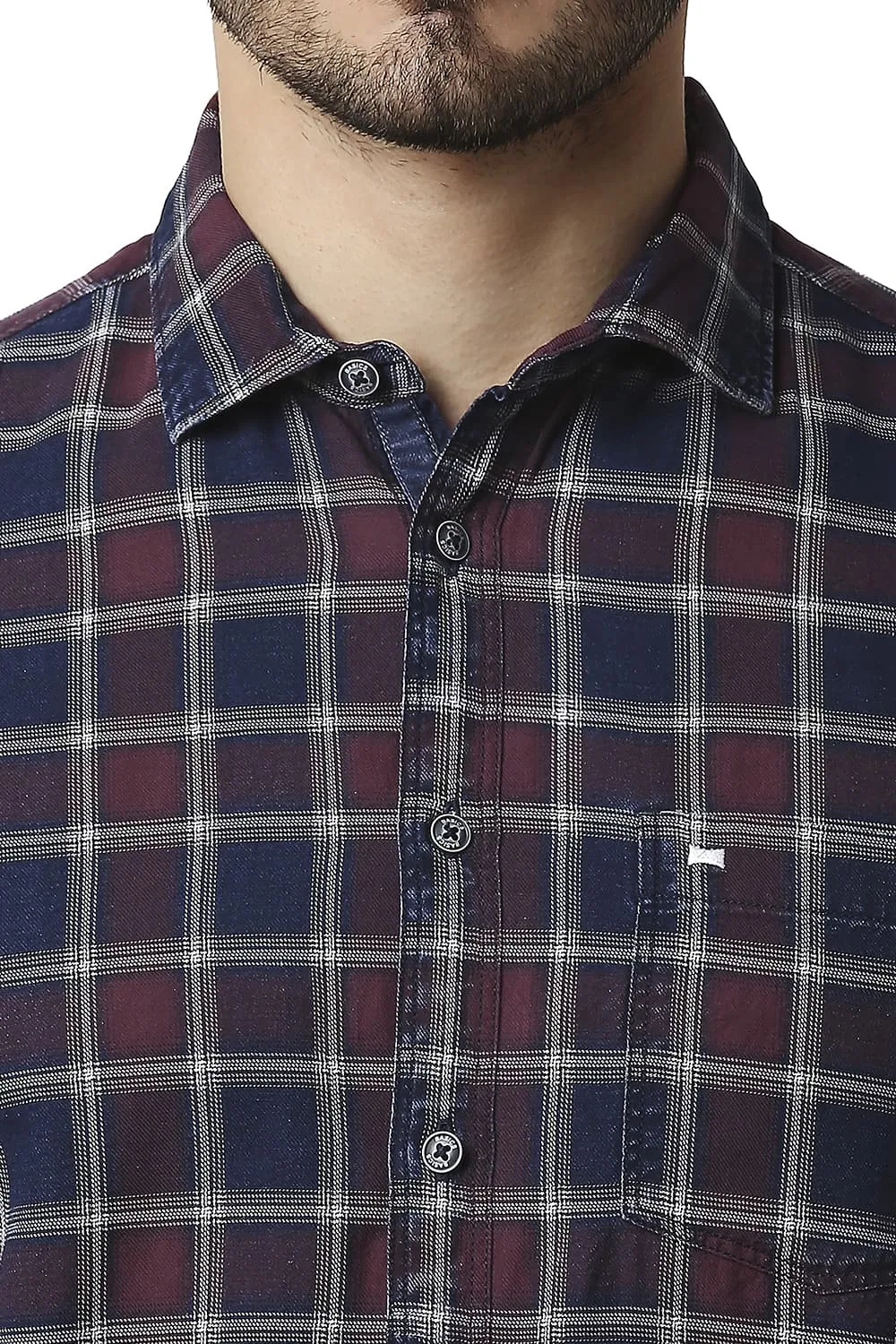 Slim Fit Indigo Checks Halfsleeves Shirt