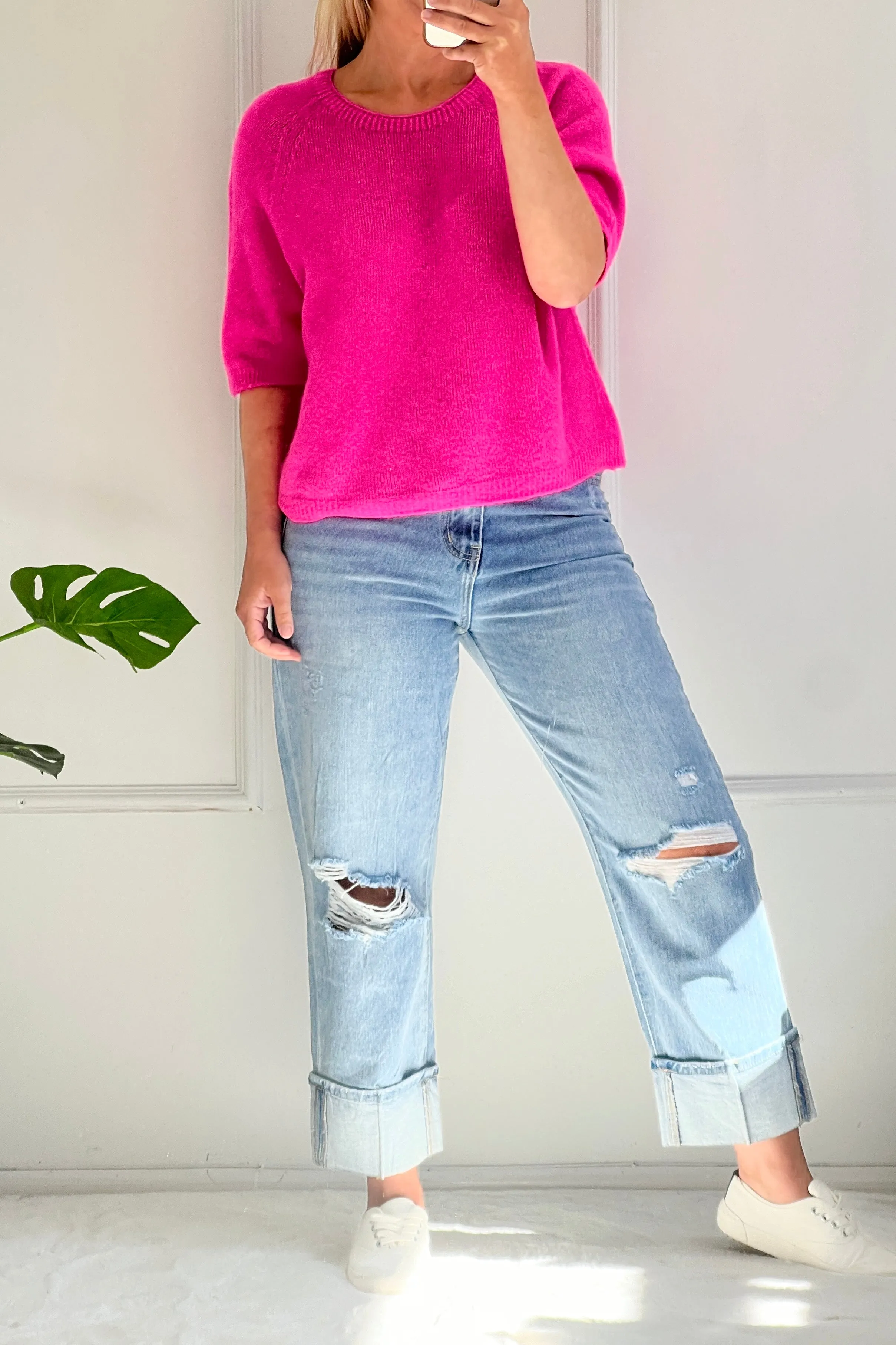 Sophie Alpaca Blend Crew Knit Jumper | Neon Pink