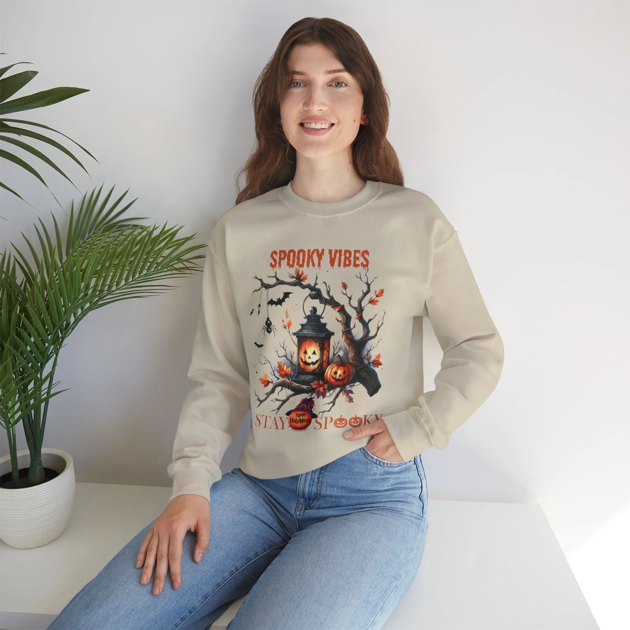 Spooky Vibes Halloween Sweatshirt, Happy Halloween Sweatshirt - Unisex Heavy Blend Crewneck, Halloween Sweatshirt, Cute Spooky Ghost sweatshirt.