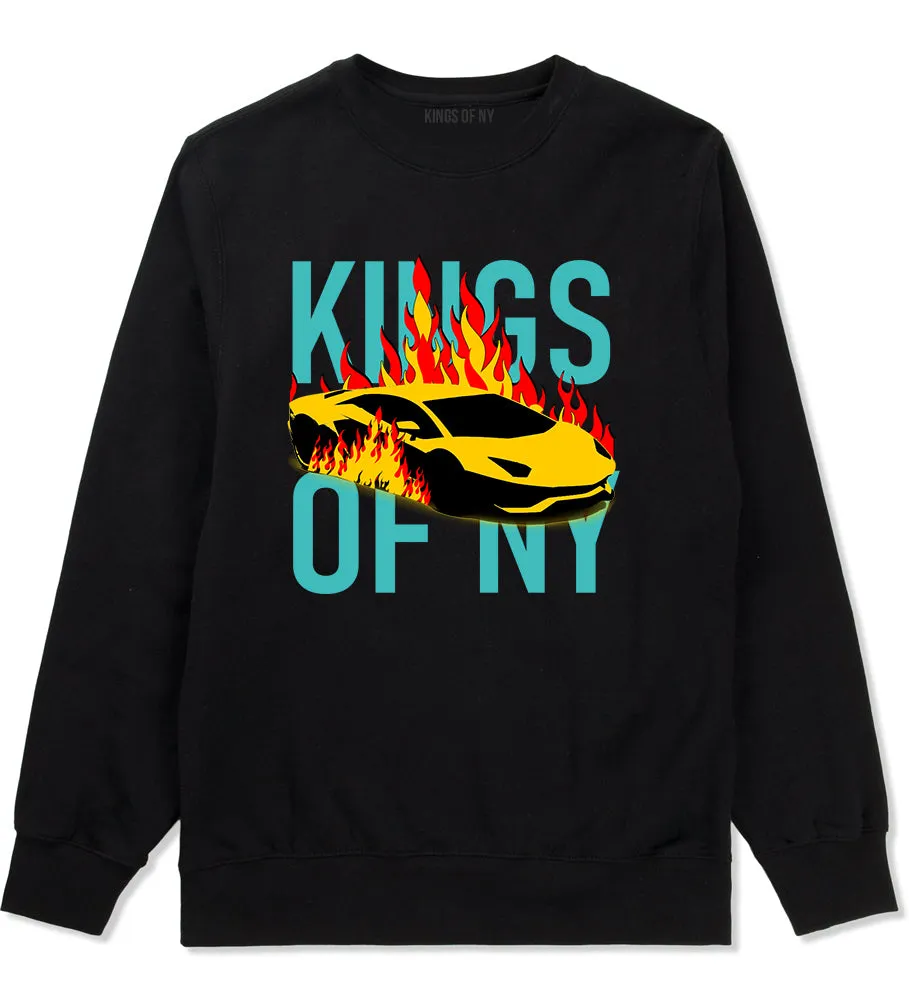 Sports Car In Flames Mens Crewneck Sweatshirt