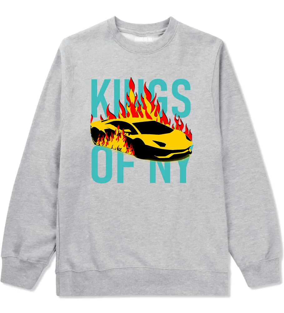 Sports Car In Flames Mens Crewneck Sweatshirt