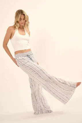 Spring Fever Floral-Stripe Ruffled Wide-Leg Pants