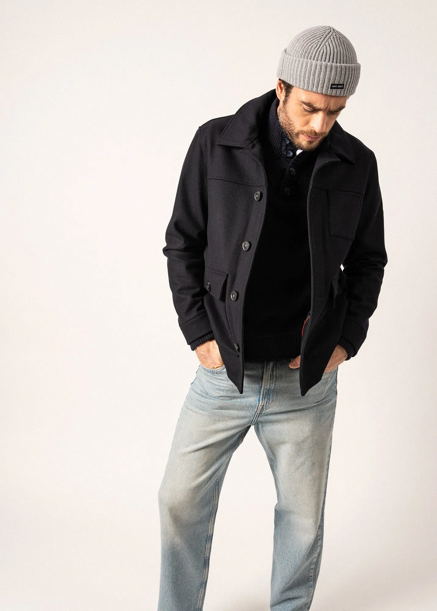 St Samuel Worker-style Jacket - in wool fabric (NAVY)