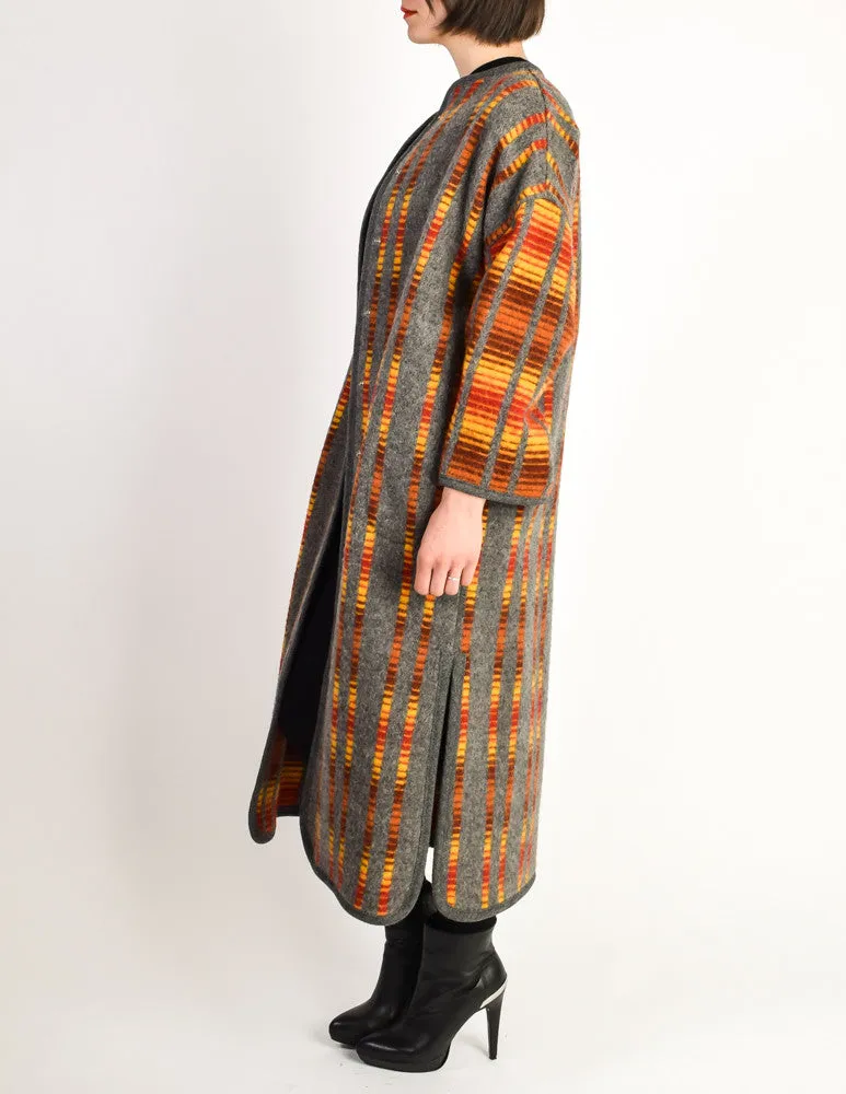 Stephen Burrows Vintage Felted Wool Grey Op Art Blanket Coat