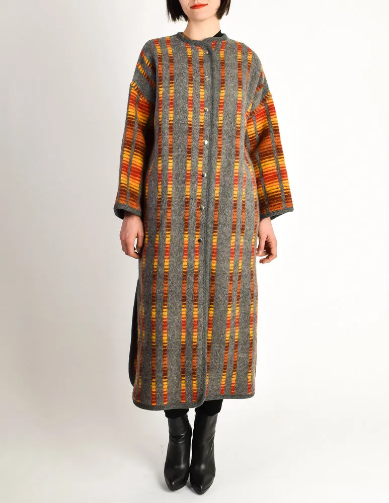 Stephen Burrows Vintage Felted Wool Grey Op Art Blanket Coat