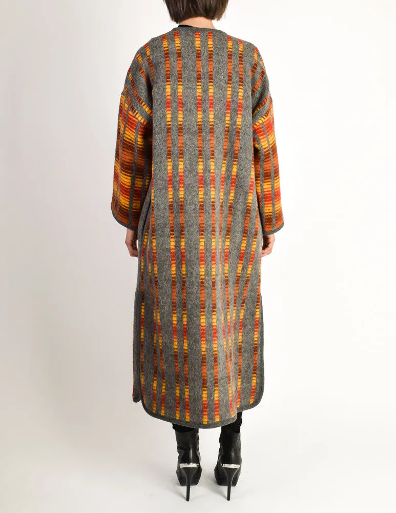 Stephen Burrows Vintage Felted Wool Grey Op Art Blanket Coat