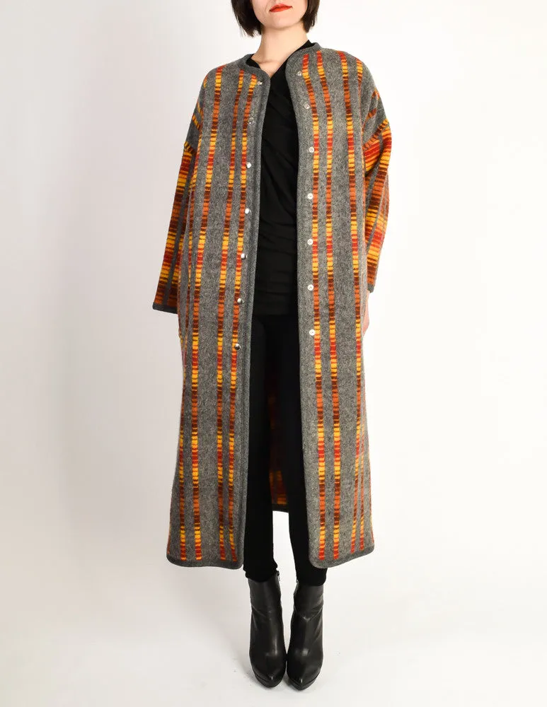 Stephen Burrows Vintage Felted Wool Grey Op Art Blanket Coat