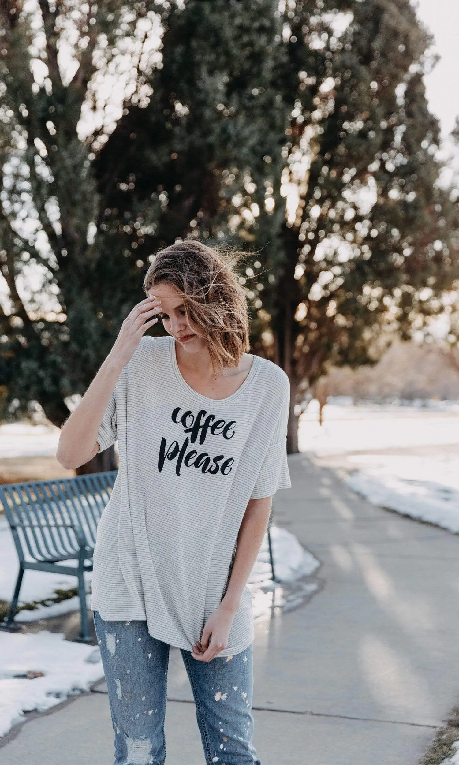 Sundown by River   Sky Coffee Please Striped Sleep Tee