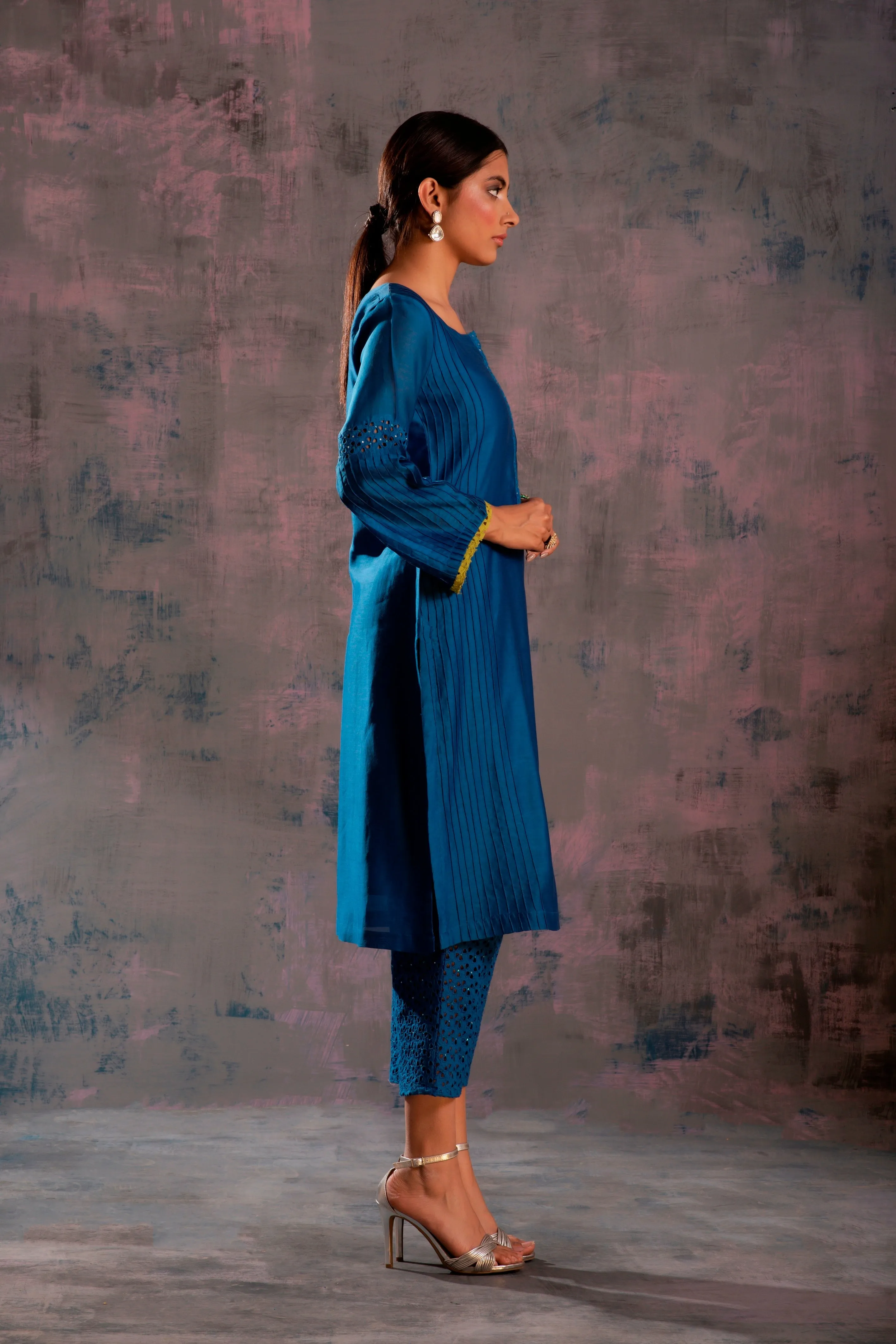 Swarovski Egyptian Blue Flared Sleeves Kurta  | RTS