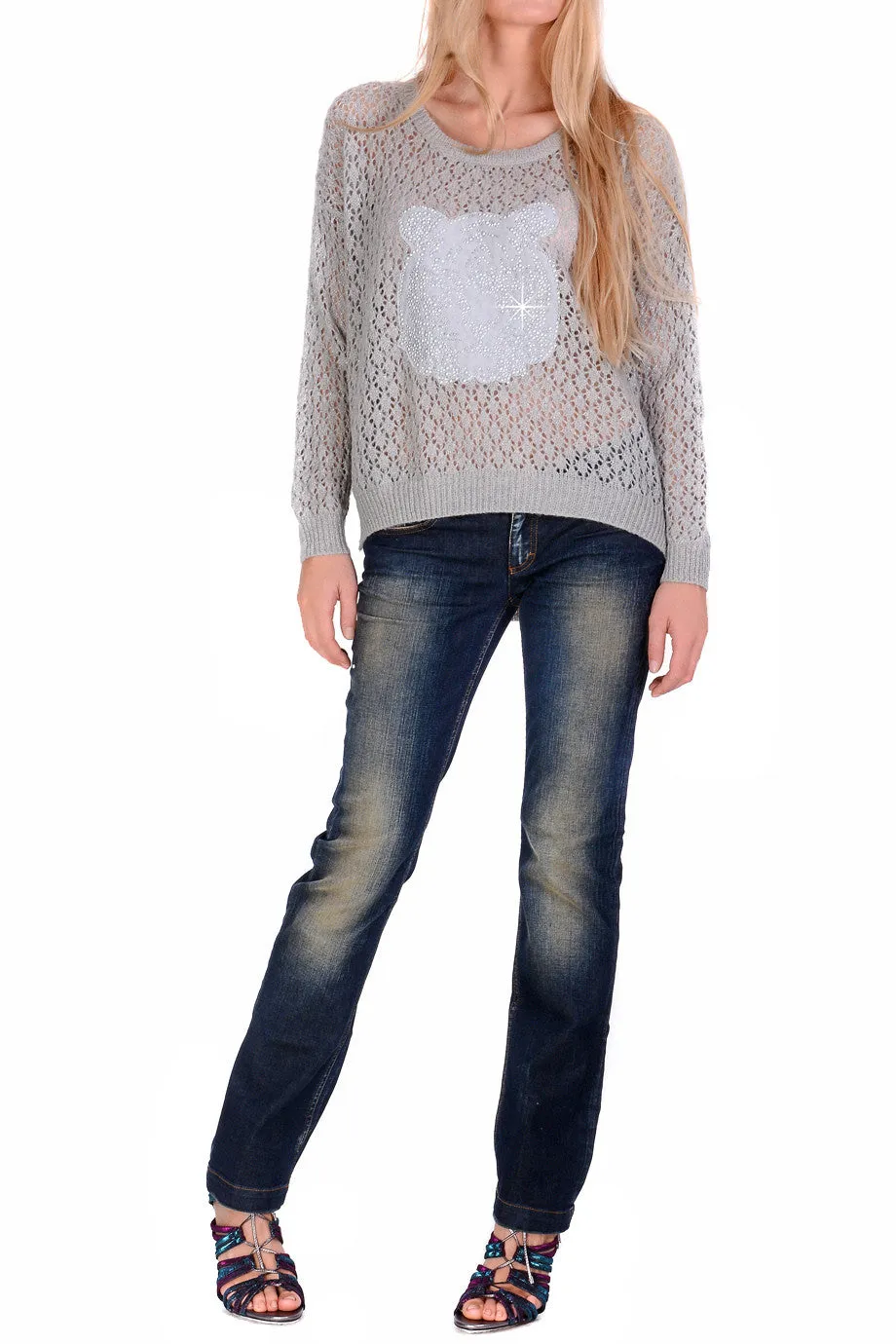 SWEET TIGER Grey Crystal Embellished Jumper