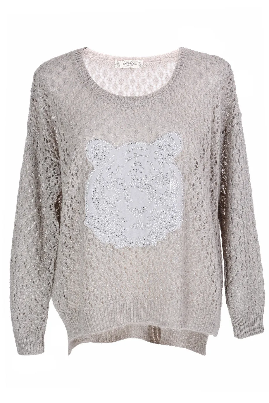 SWEET TIGER Grey Crystal Embellished Jumper