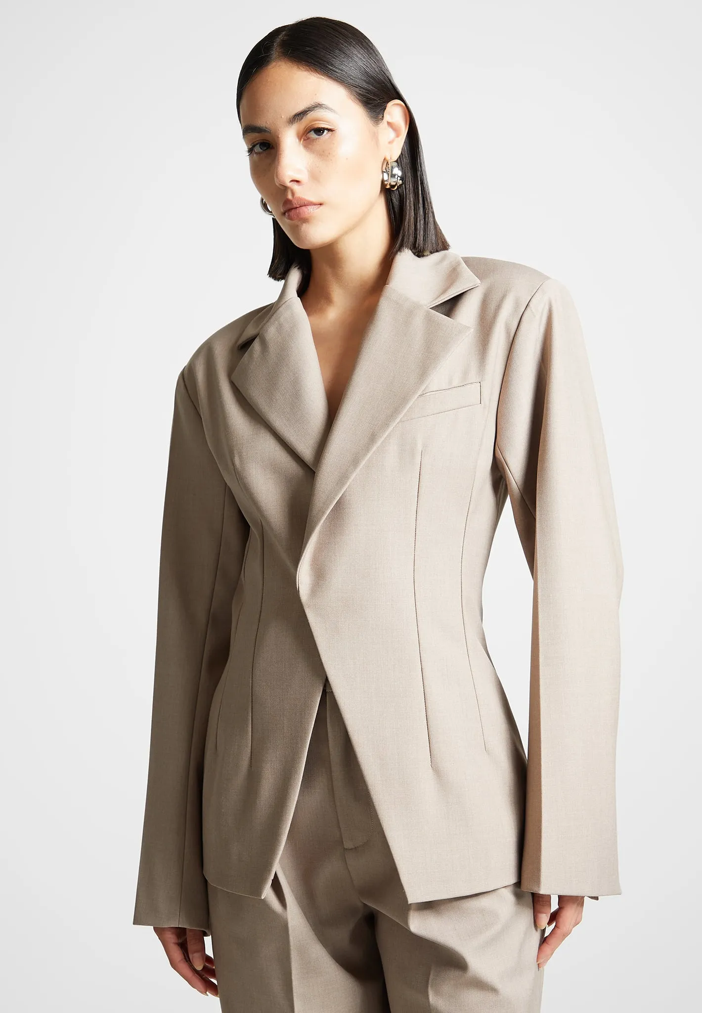 Tailored Double Breasted Blazer - Taupe