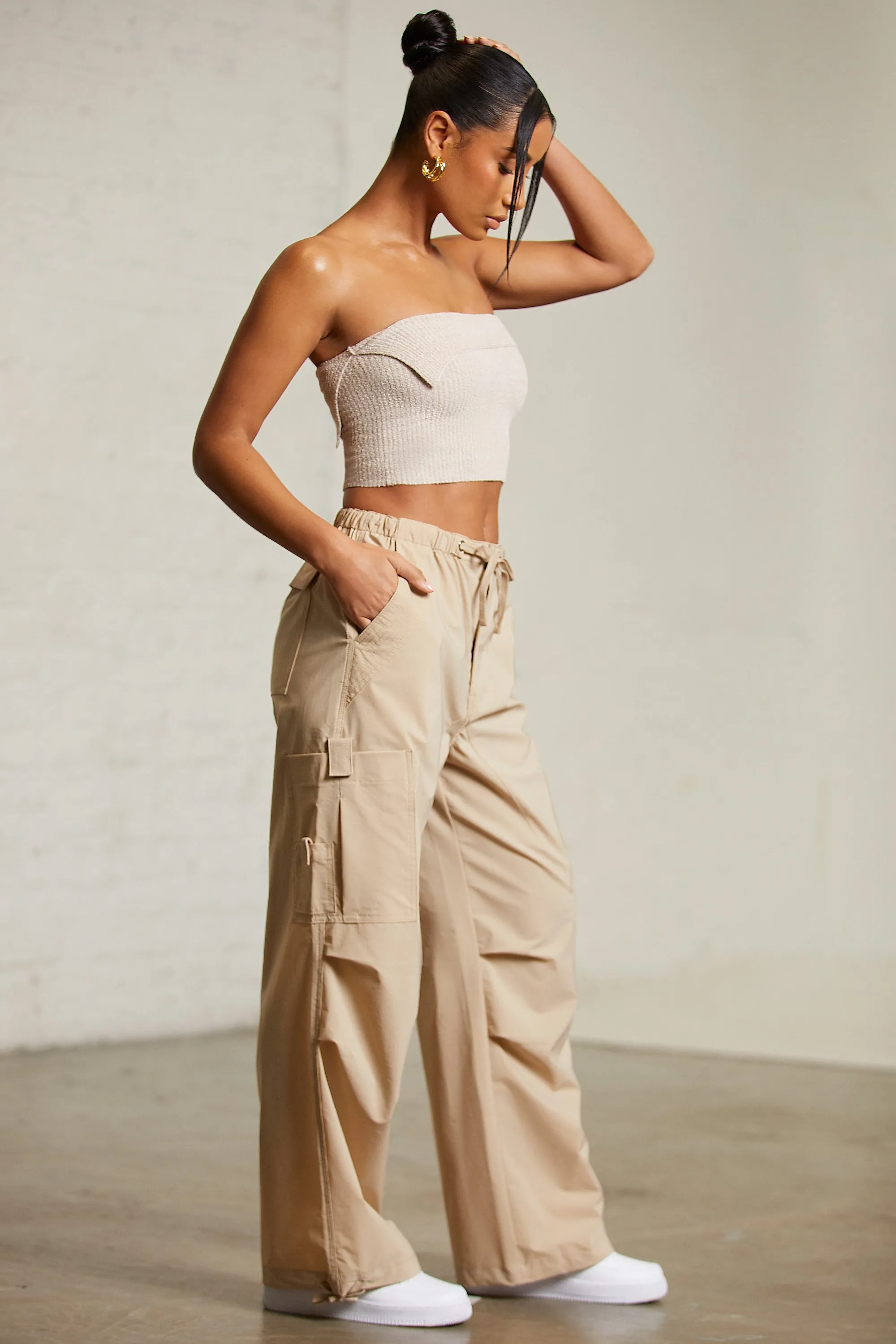 Tall Wide Leg Cargo Trousers in Beige