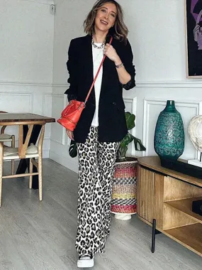 TAVIMART  -  Women Leopard Flared Pants Loose High Street 2024 Spring Summer Fashion Casual Female Trousers Pocket Streetwear Long Pant