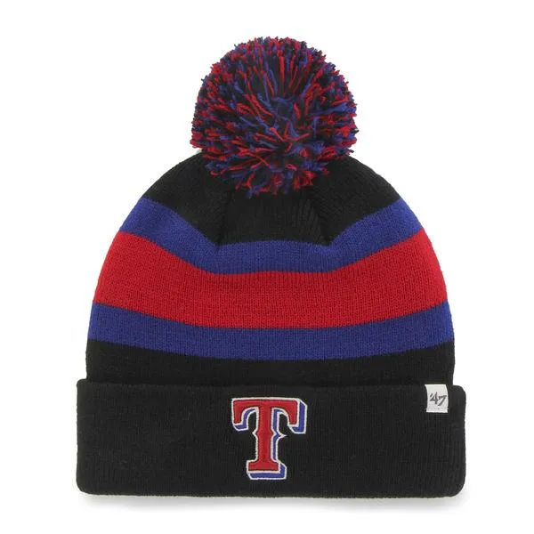 Texas Rangers 47 Brand Black Breakaway Knit Cuffed Poofball Beanie Hat Cap