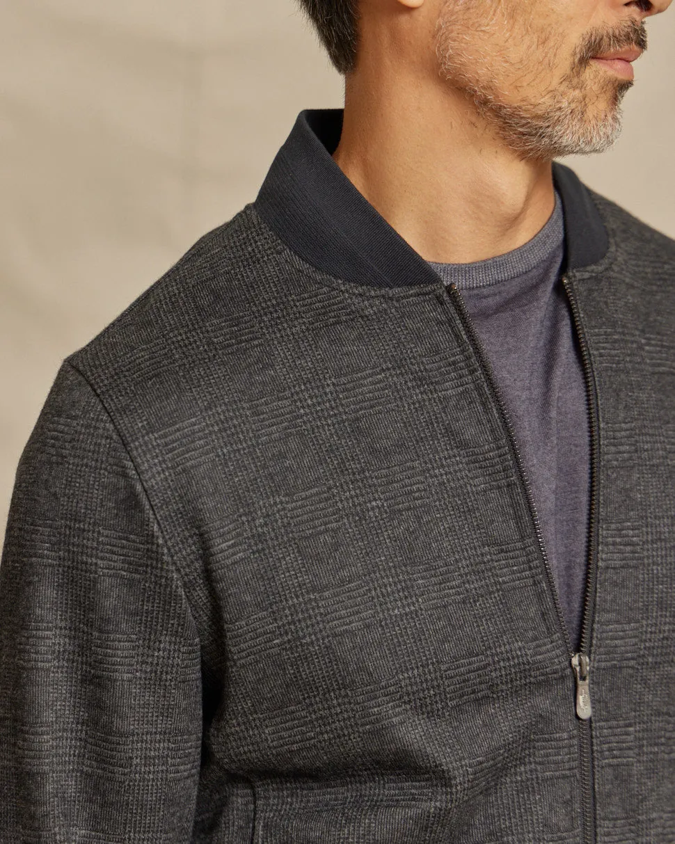 The Eden - Brushed Knit Check Bomber Jacket -  Charcoal Heather