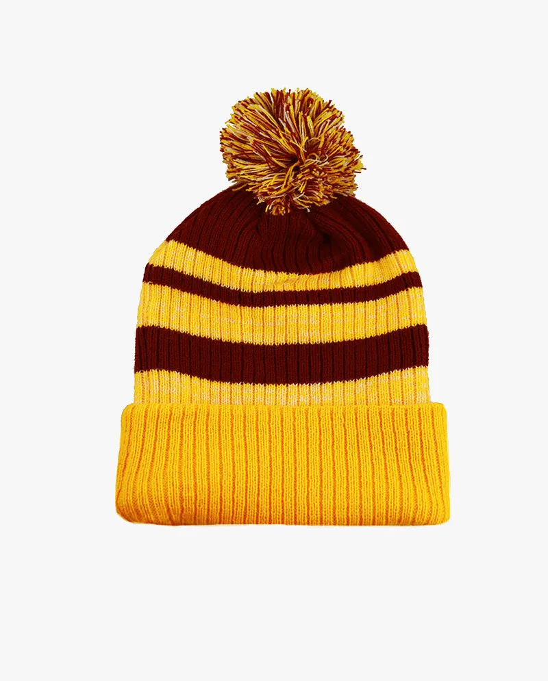 The Hat Depot - Striped Cuffed Pom Pom Knit Beanie