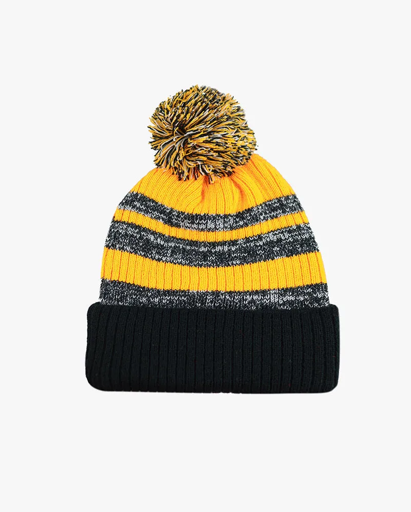 The Hat Depot - Striped Cuffed Pom Pom Knit Beanie