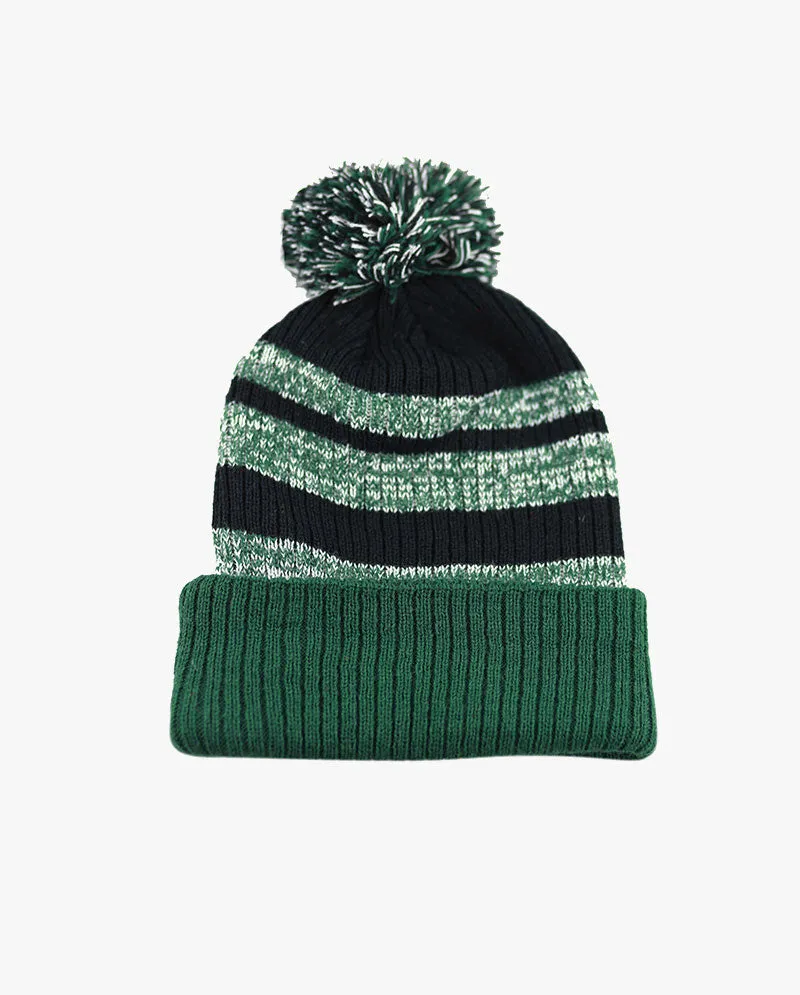 The Hat Depot - Striped Cuffed Pom Pom Knit Beanie