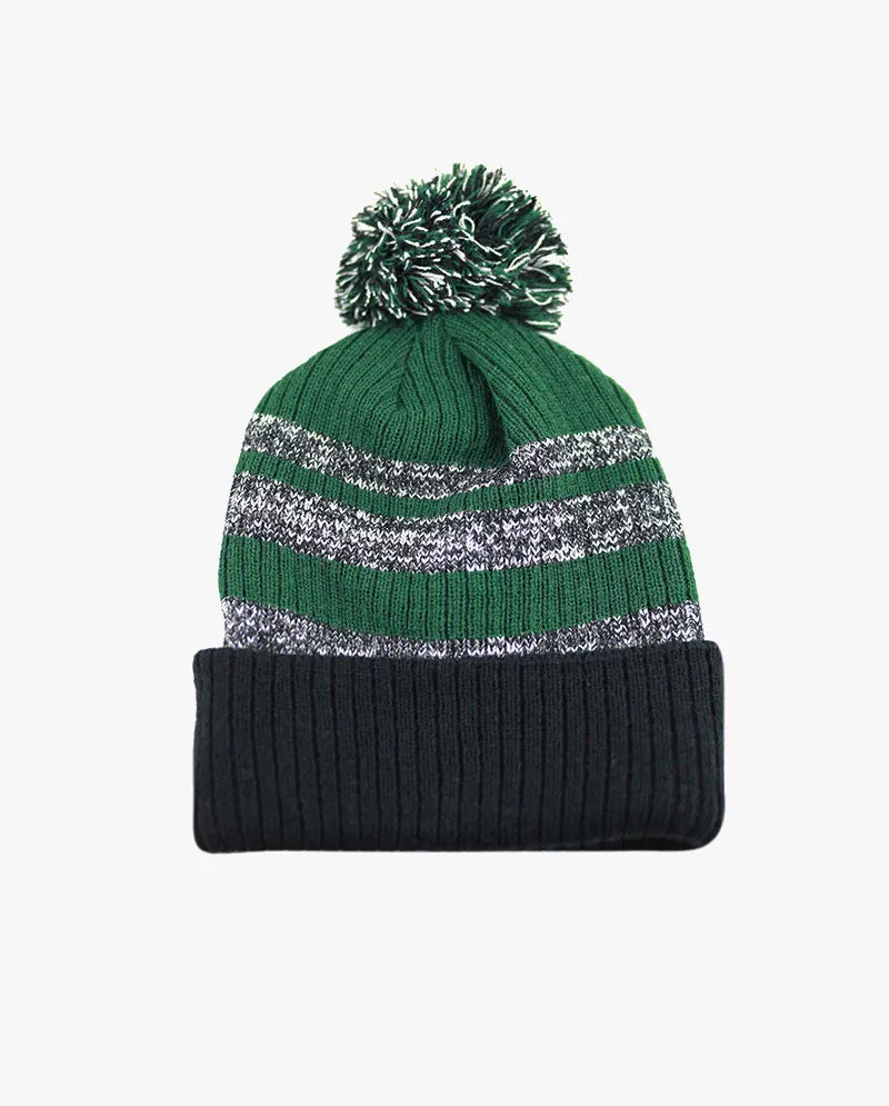 The Hat Depot - Striped Cuffed Pom Pom Knit Beanie