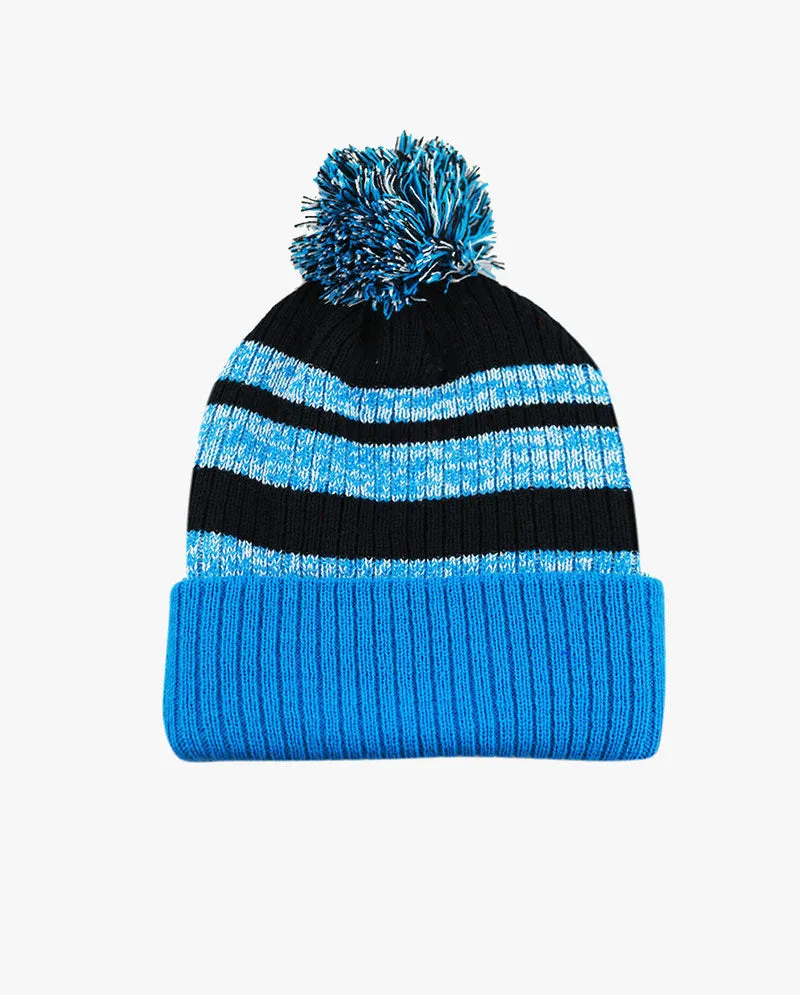 The Hat Depot - Striped Cuffed Pom Pom Knit Beanie