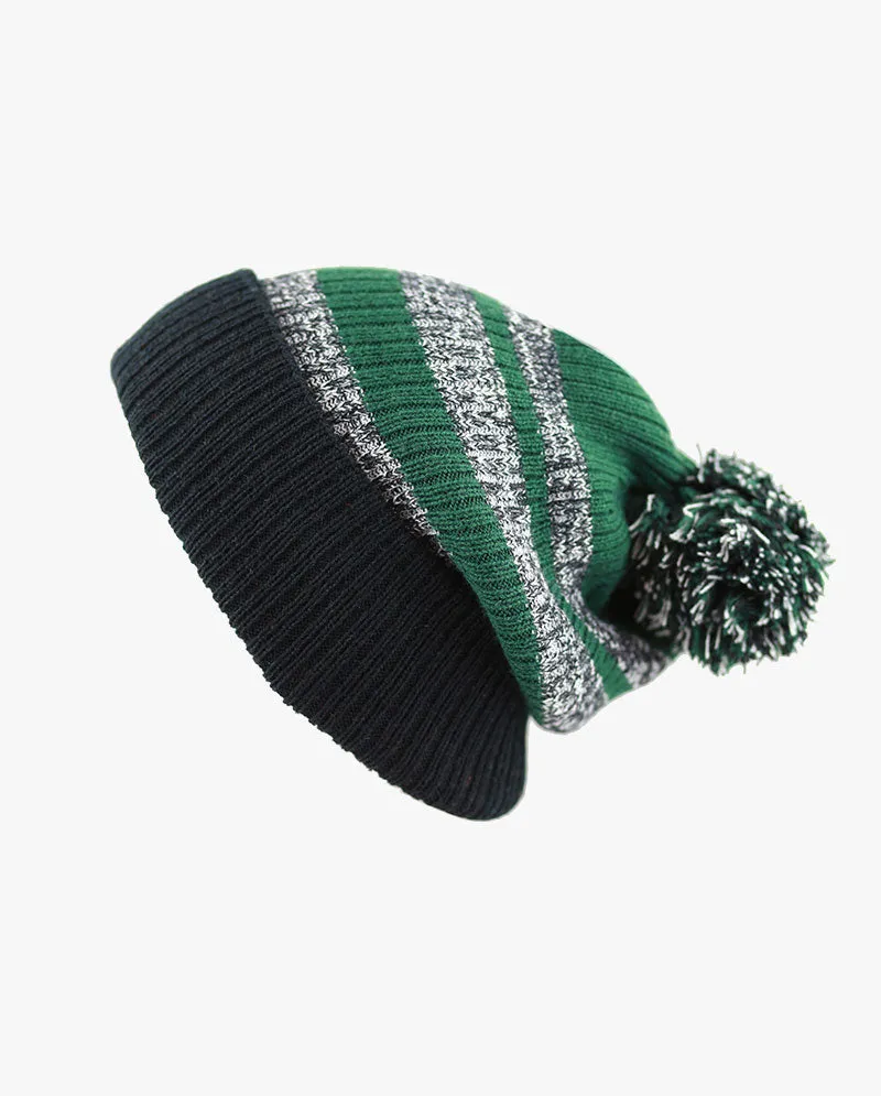 The Hat Depot - Striped Cuffed Pom Pom Knit Beanie