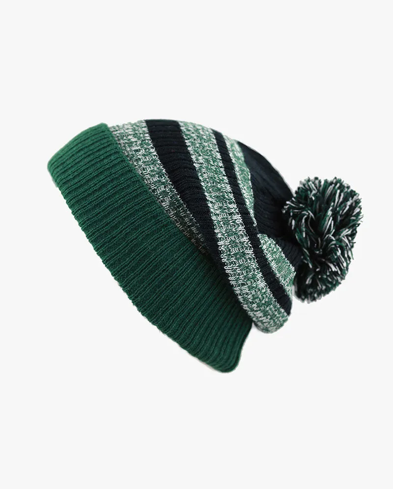 The Hat Depot - Striped Cuffed Pom Pom Knit Beanie