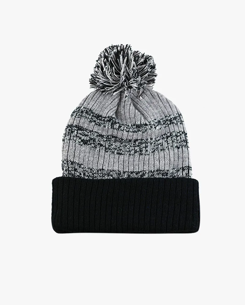 The Hat Depot - Striped Cuffed Pom Pom Knit Beanie