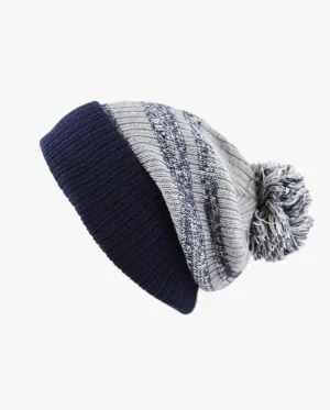 The Hat Depot - Striped Cuffed Pom Pom Knit Beanie