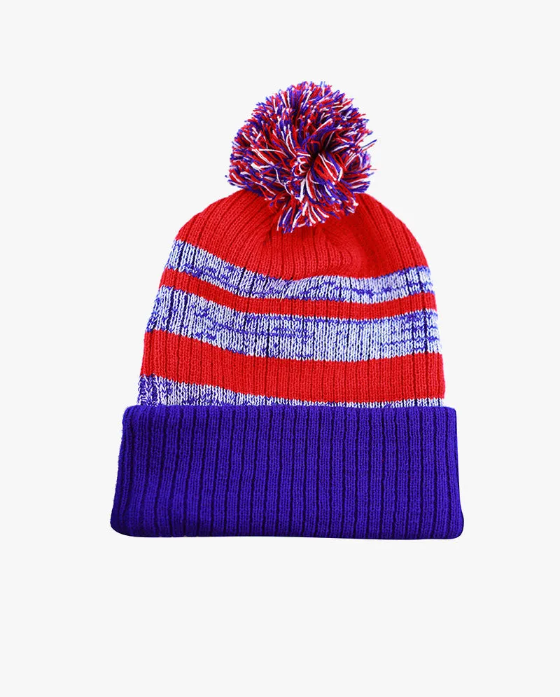 The Hat Depot - Striped Cuffed Pom Pom Knit Beanie