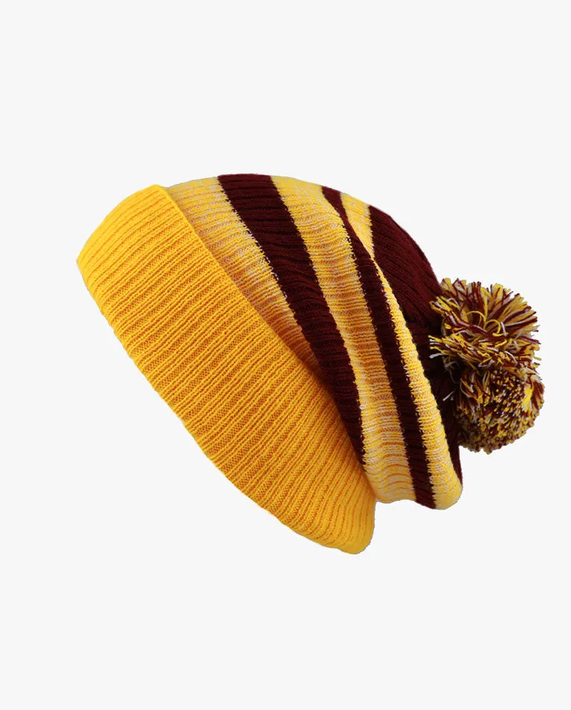 The Hat Depot - Striped Cuffed Pom Pom Knit Beanie