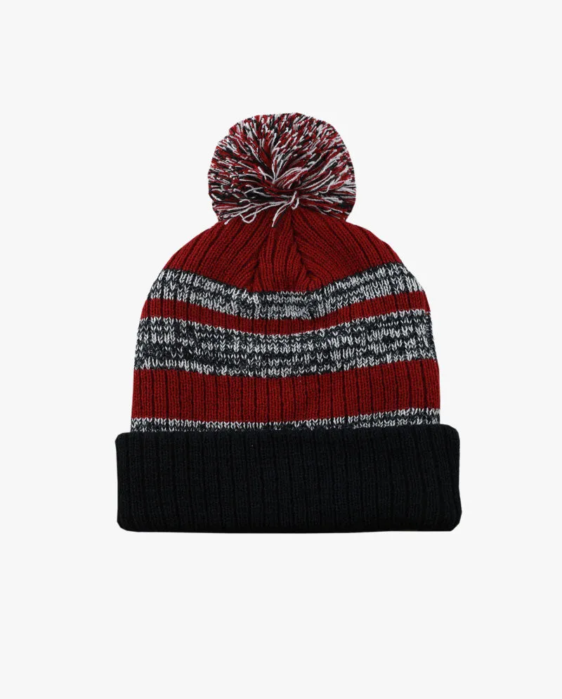 The Hat Depot - Striped Cuffed Pom Pom Knit Beanie