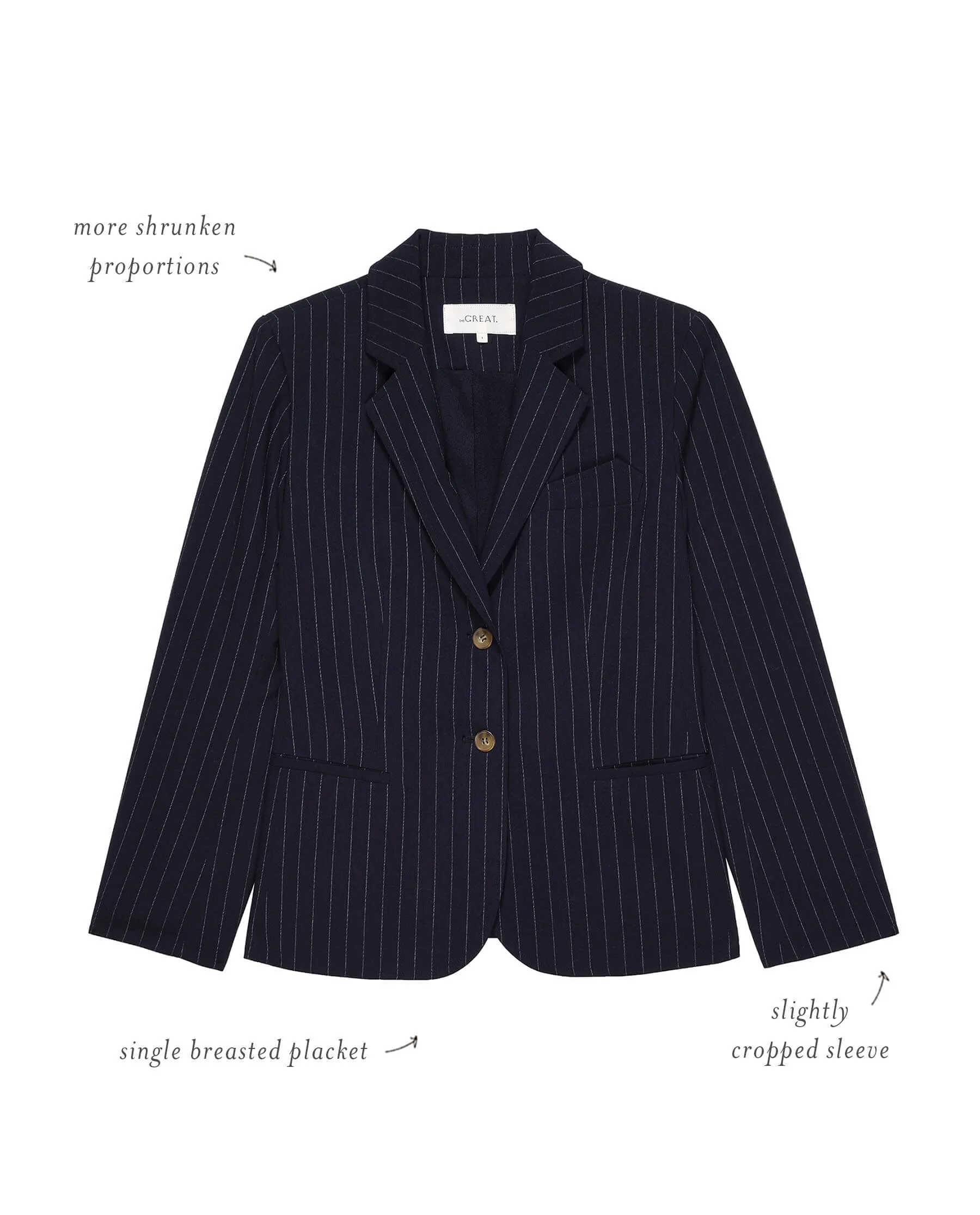 The Shrunken Blazer. -- Navy Pin Stripe