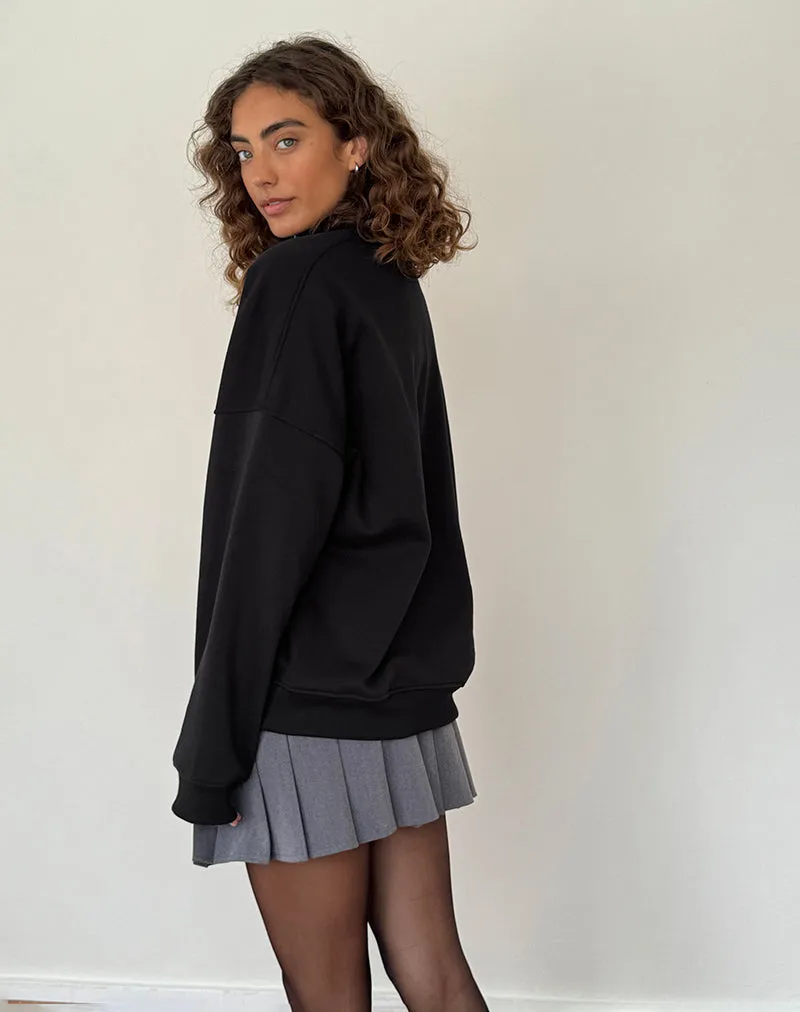 Tirma High Neck Jumper in Tonal Black with M Embroidery