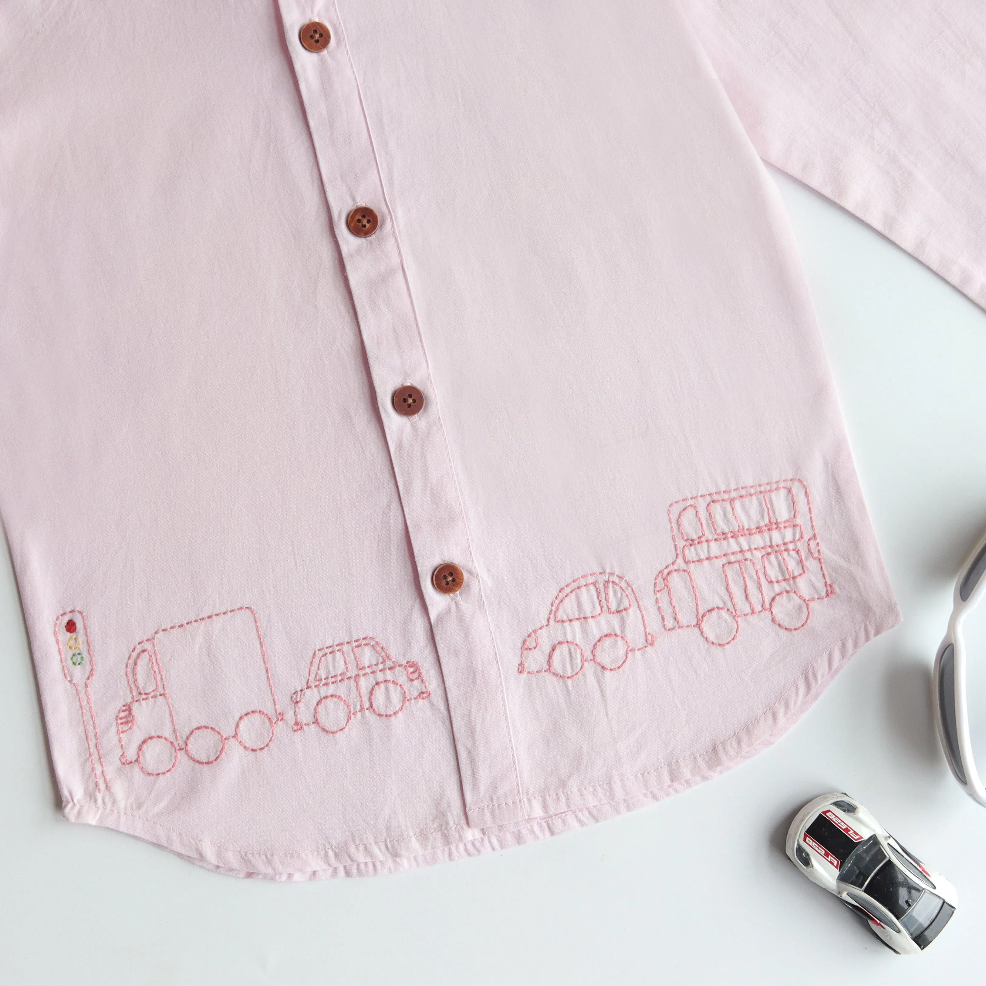 Traffic Embroidered Formal Shirt - Light Pink