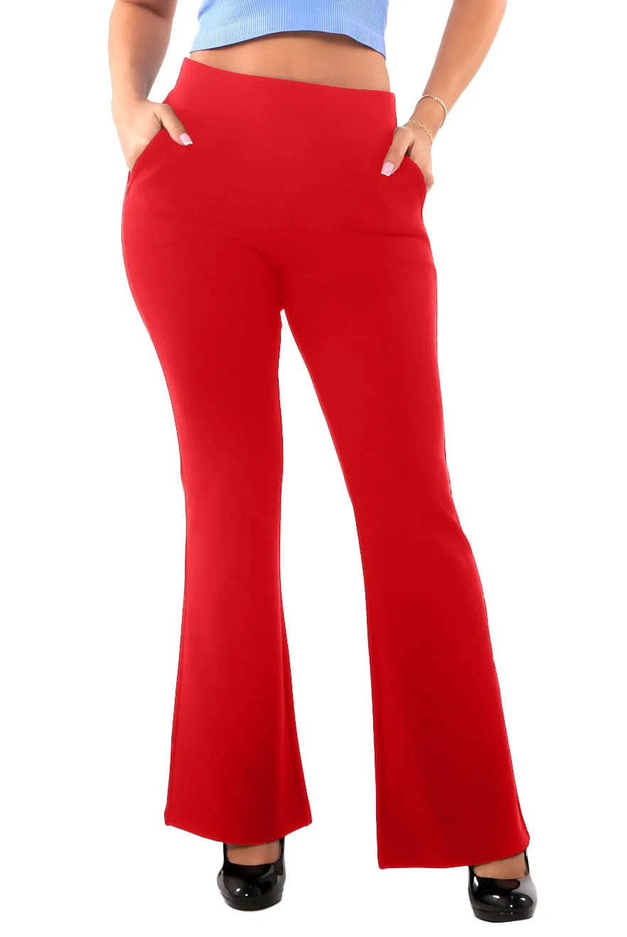 Tummy Control Butt Sculpting Flare Pants With Pockets - Barbados Cherry