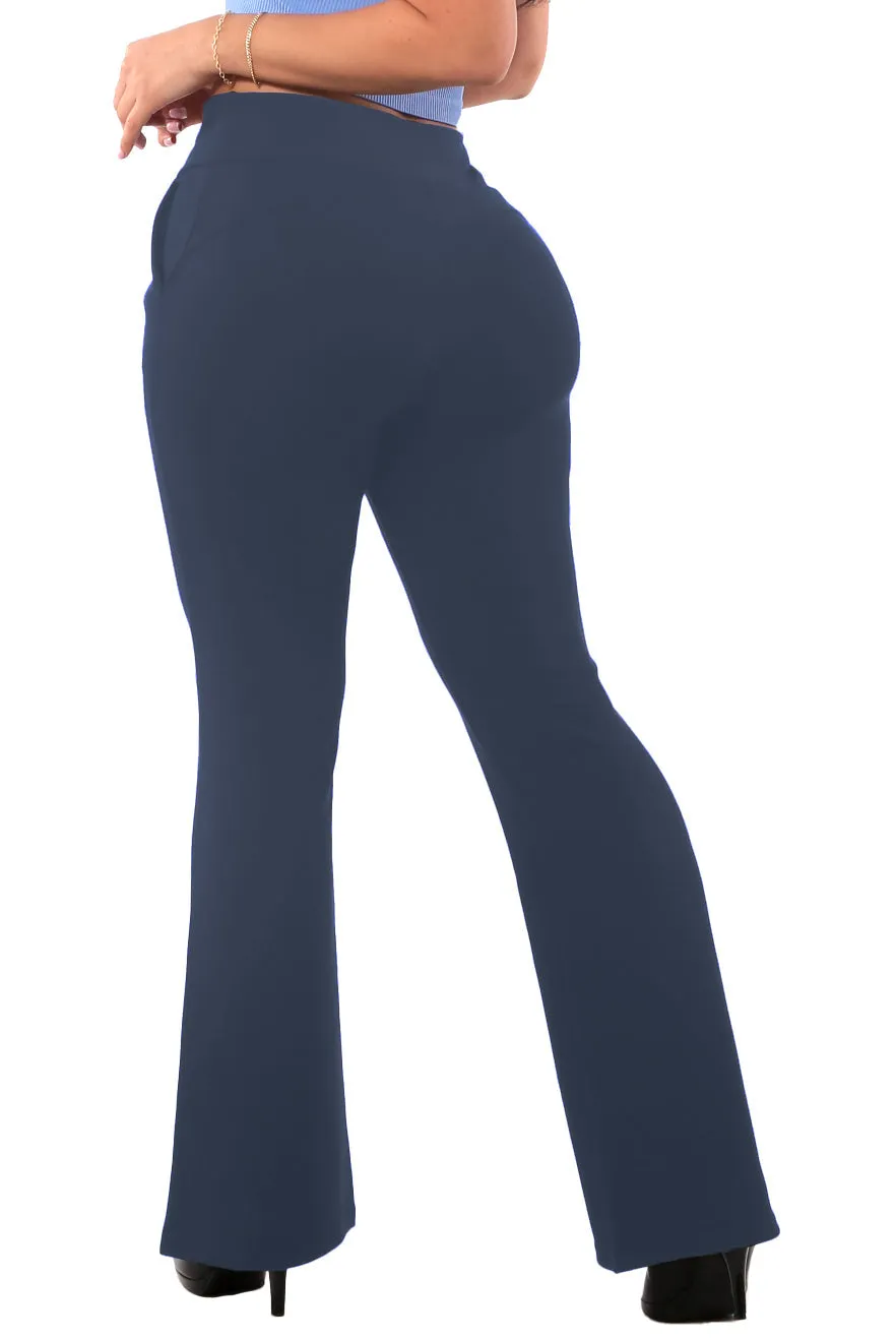 Tummy Control Butt Sculpting Flare Pants With Pockets - Dark Navy