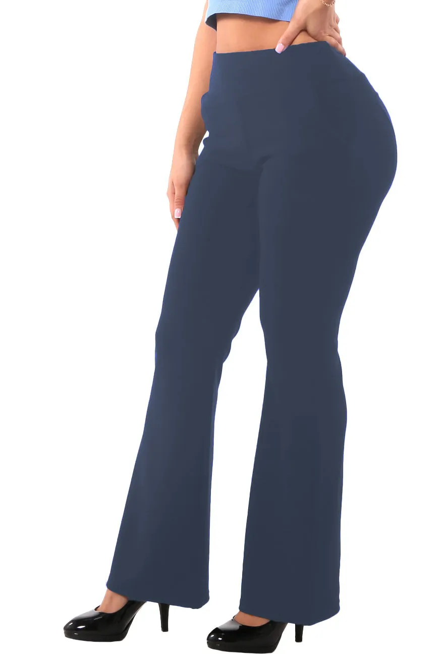 Tummy Control Butt Sculpting Flare Pants With Pockets - Dark Navy