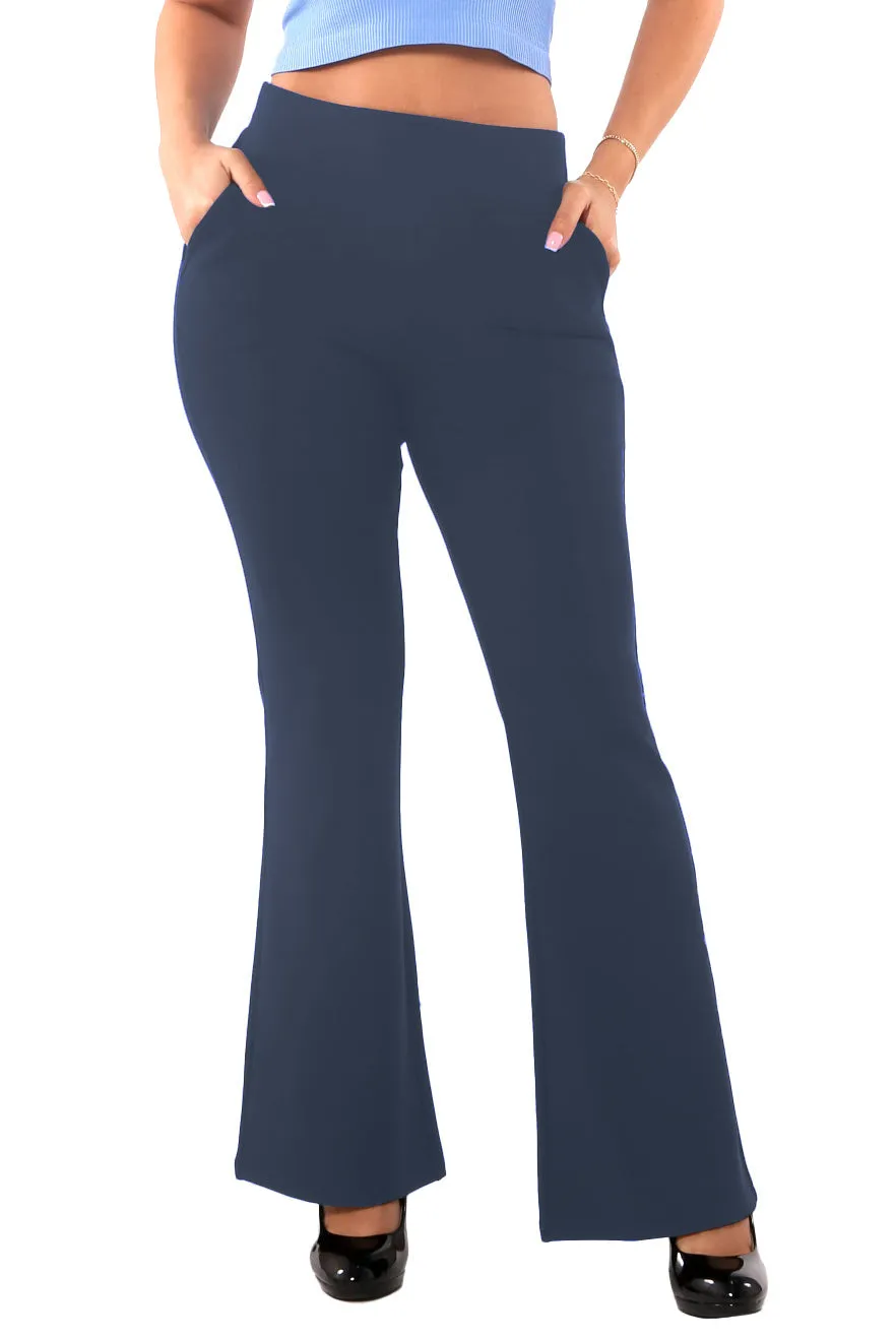 Tummy Control Butt Sculpting Flare Pants With Pockets - Dark Navy