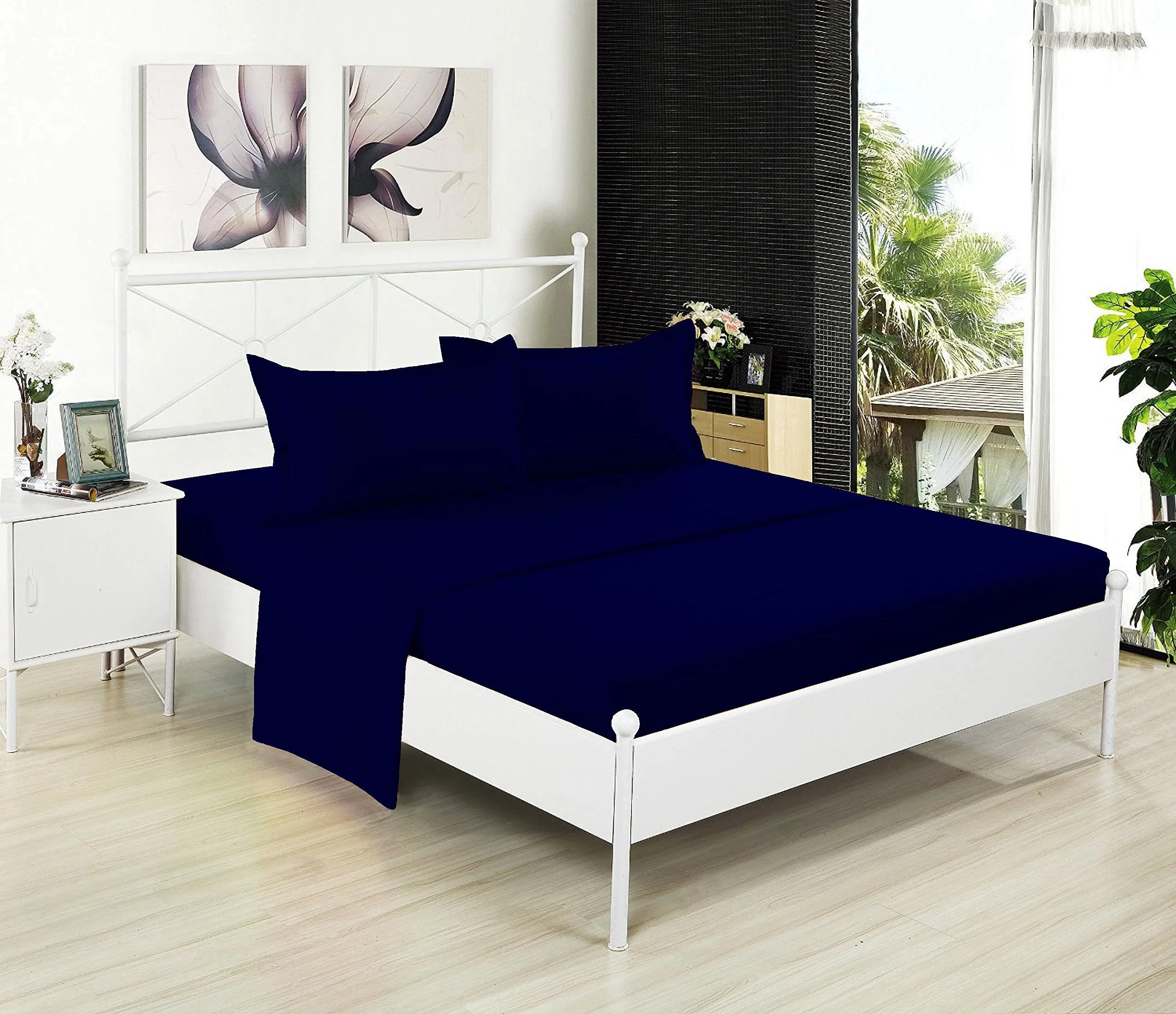 Twin Extra Long 100% Cotton Jersey Sheet Set - Soft by Crescent Bedding Navy Twin XL