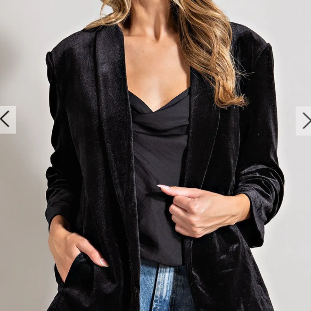 Velvet Crush Ruched Sleeve Velvet Blazer Jacket