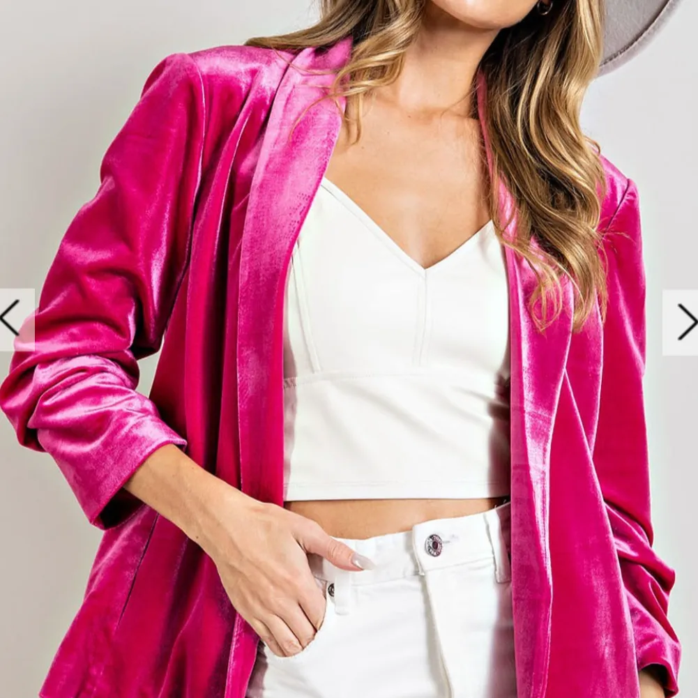 Velvet Crush Ruched Sleeve Velvet Blazer Jacket