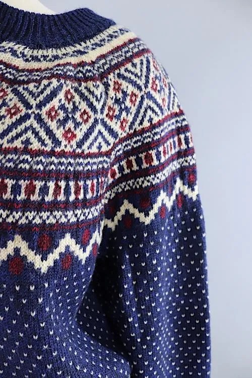 Vintage 1970s Wool Danish Fair Isle Sweater