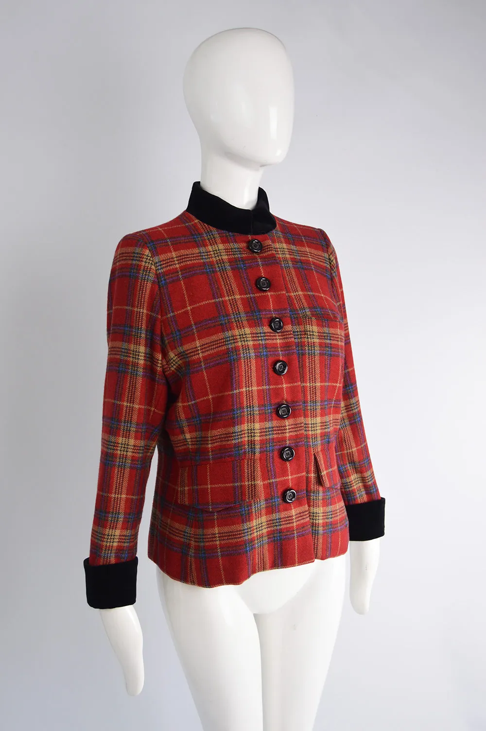 Vintage Red Checked Wool Jacket, 1980s