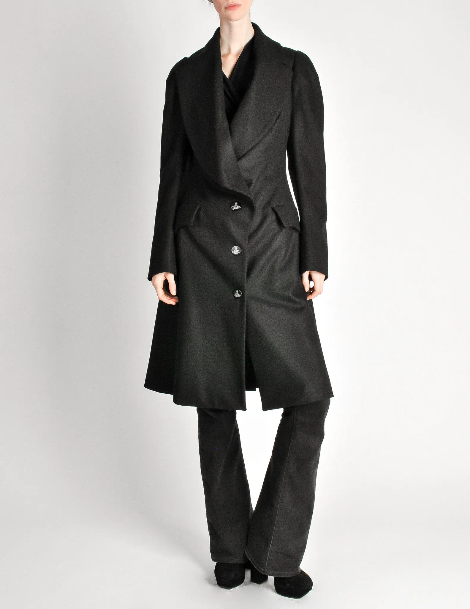 Vivienne Westwood Red Label Black Wool Draped Coat