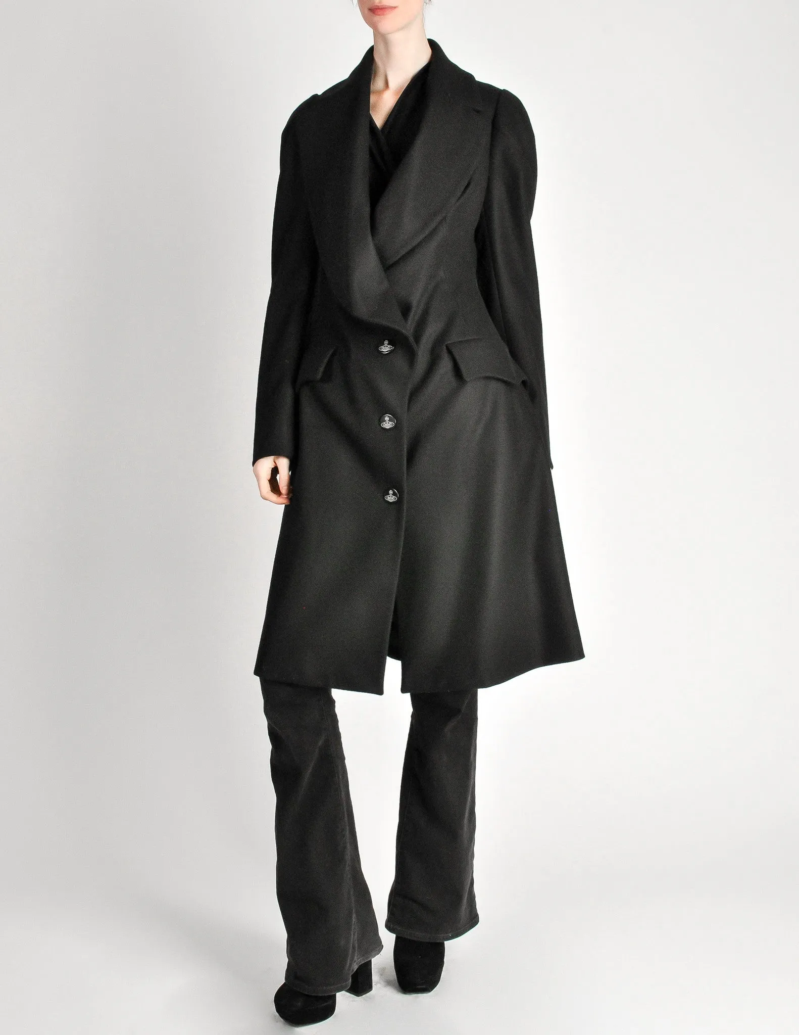 Vivienne Westwood Red Label Black Wool Draped Coat