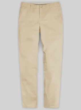 Washed Beige Feather Cotton Canvas Stretch Chino Pants