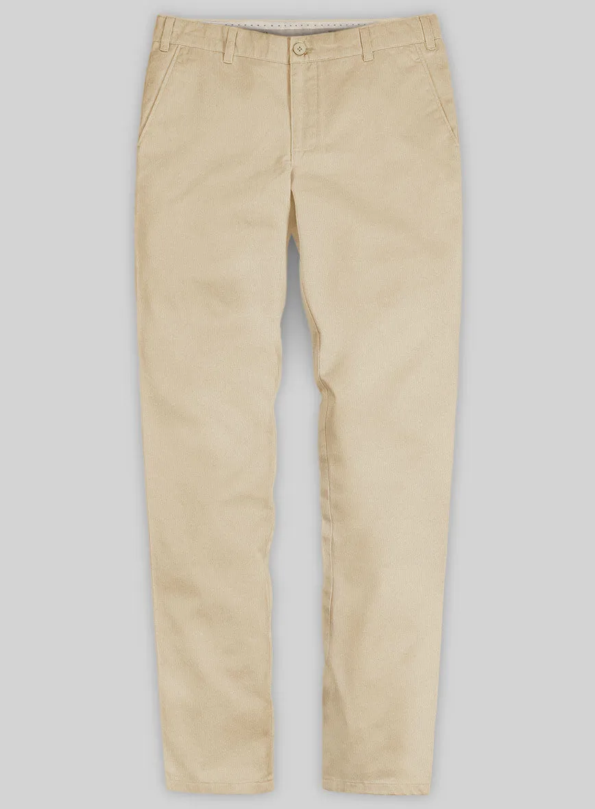 Washed Beige Feather Cotton Canvas Stretch Chino Pants